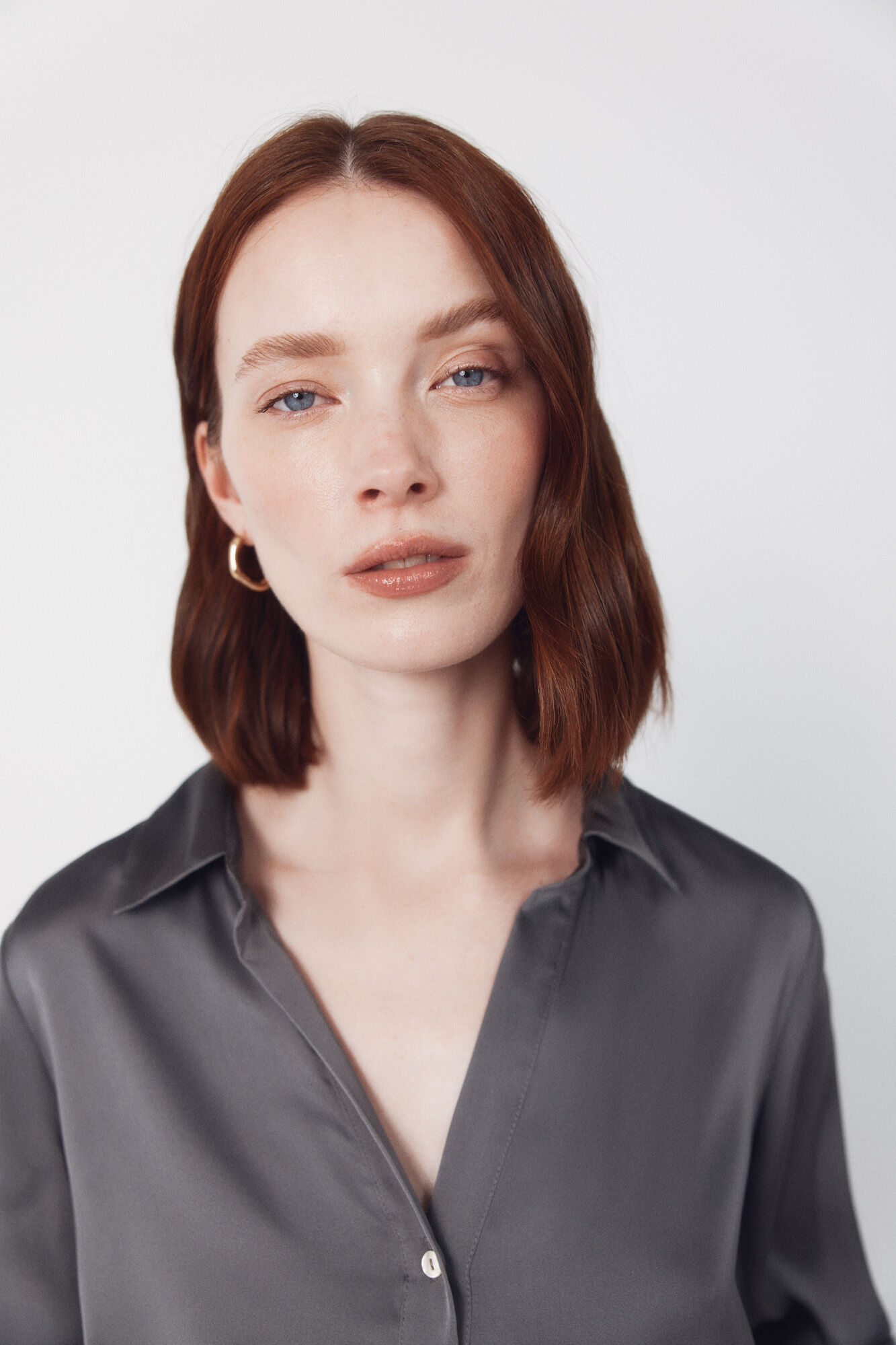 Cortefiel Satin shirt dress Grey