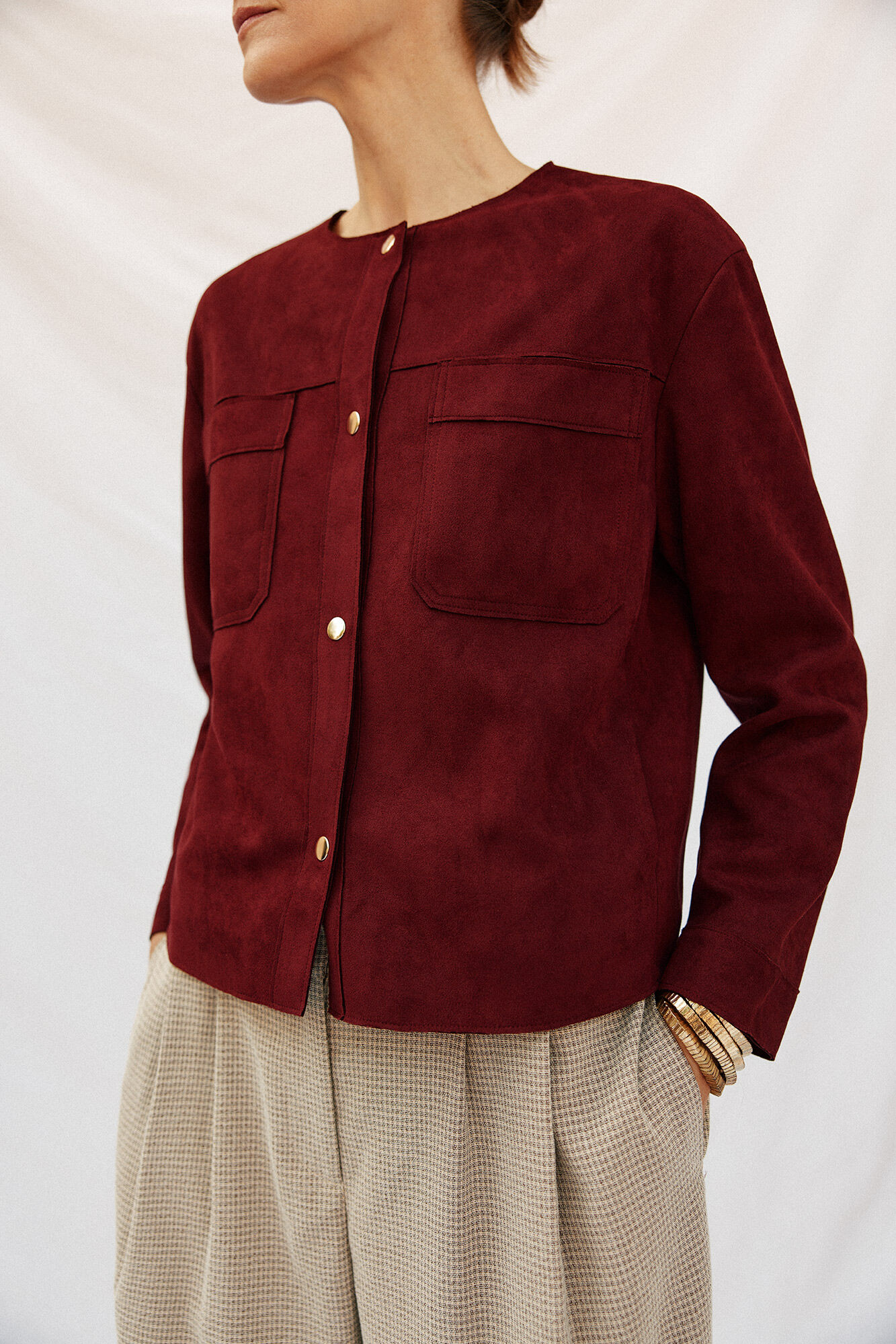 Cortefiel Faux leather jacket Maroon