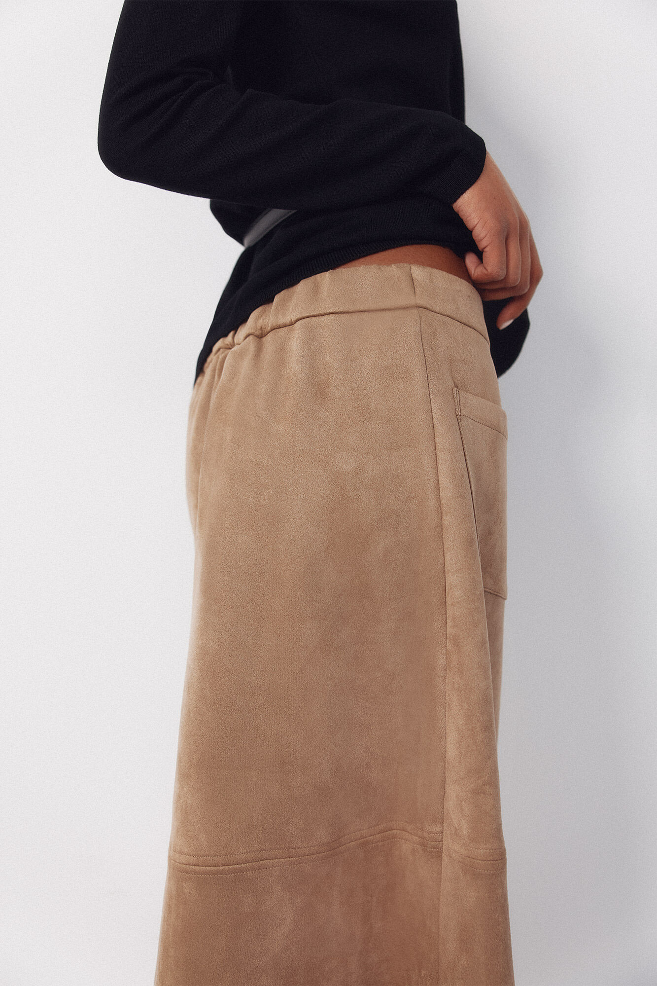 Cortefiel Flared suede skirt Beige