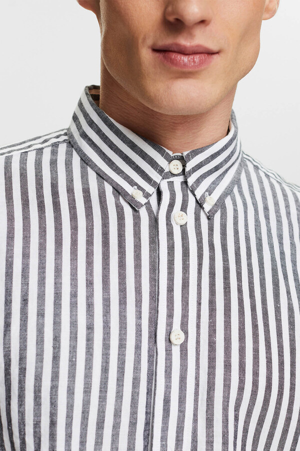 Cortefiel Regular fit striped shirt with linen Printed blue