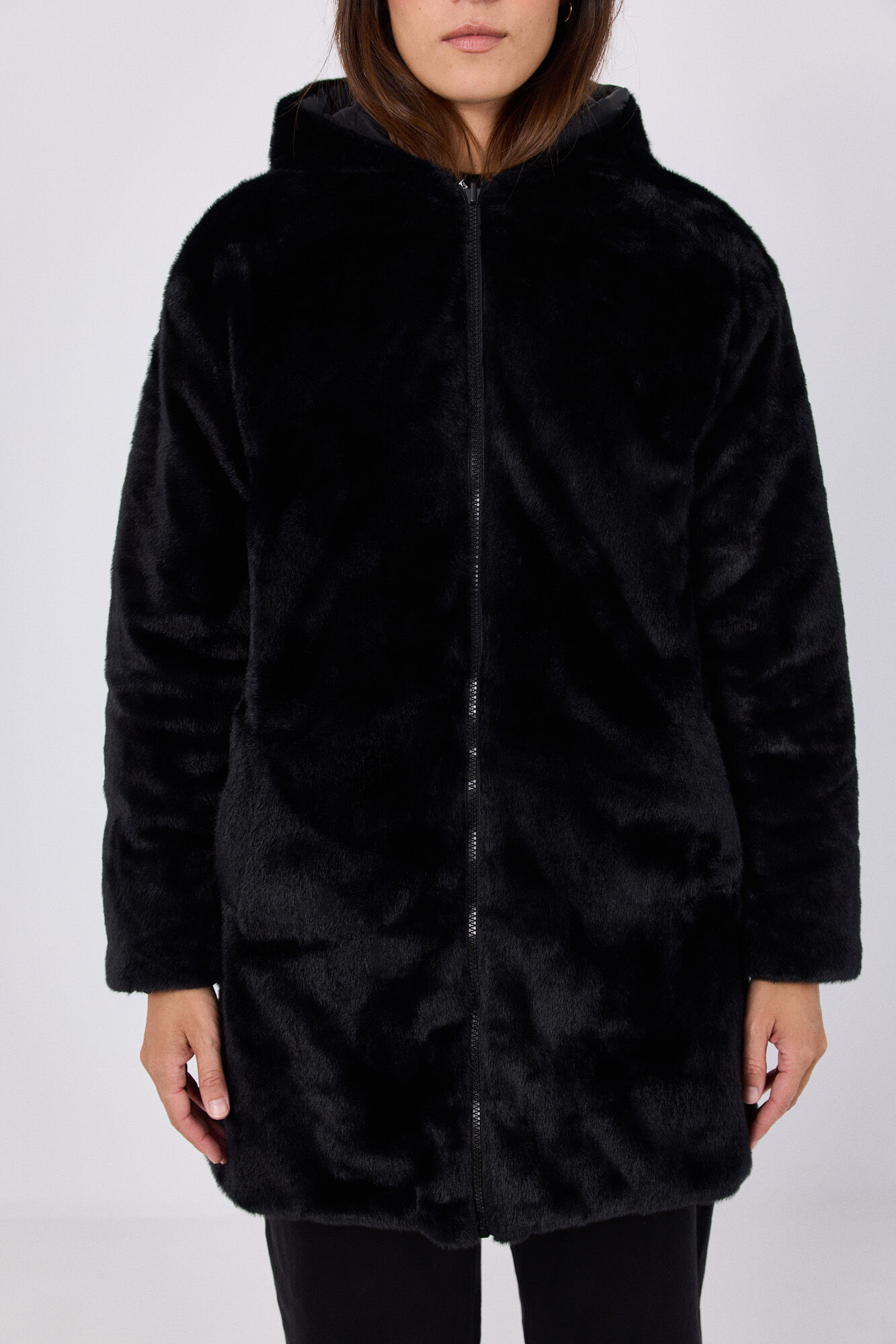 Cortefiel Anorak acolchado reversible efecto pelo Negro