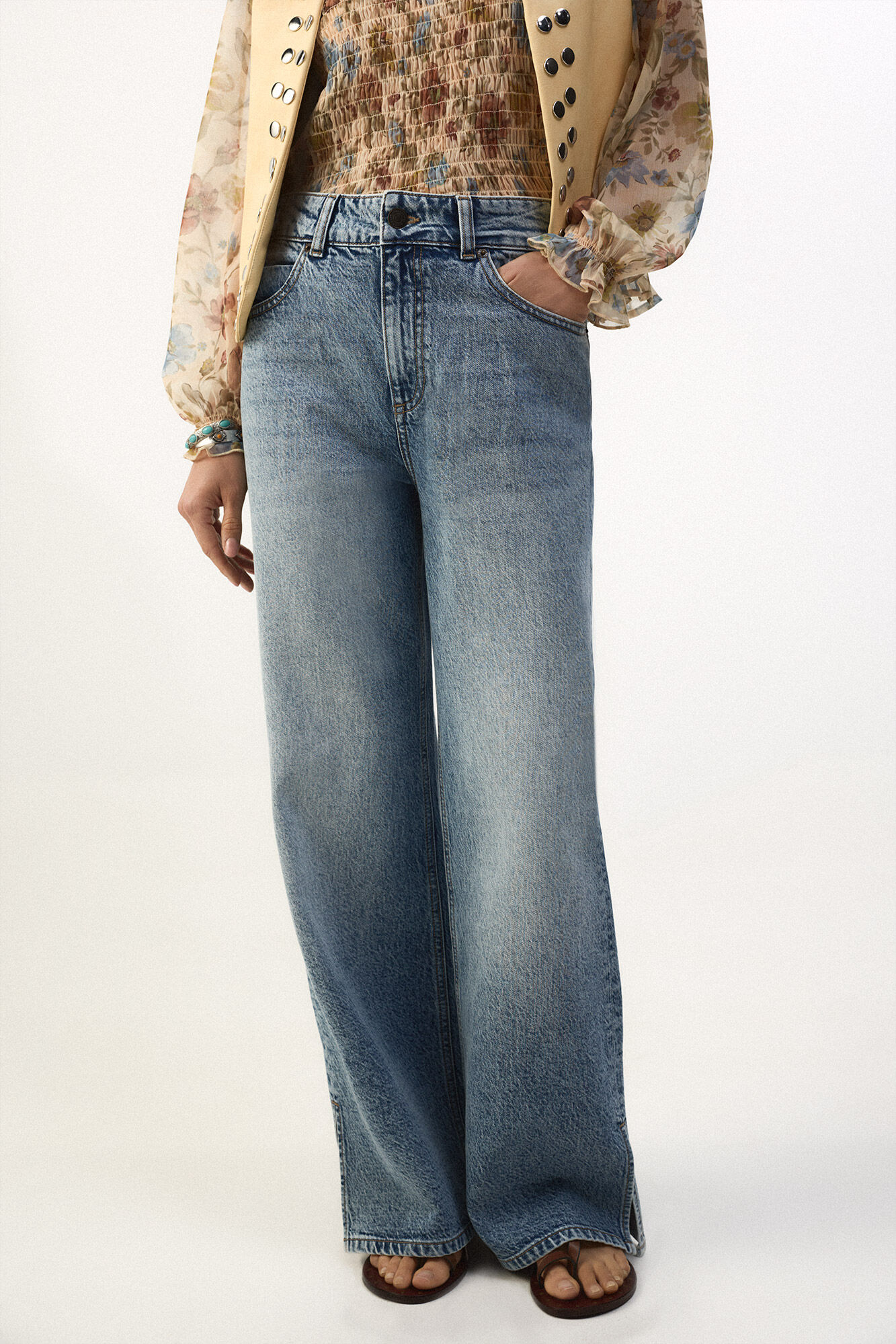 Slowlove Jeans abertura bajo Azul
