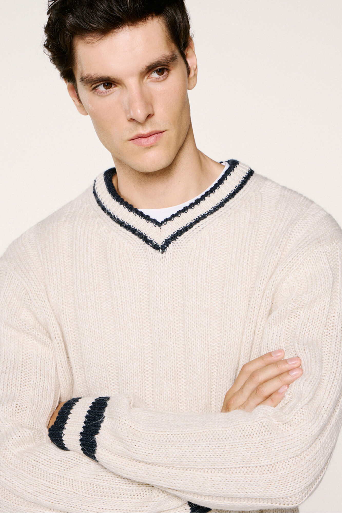 Selected Camisola de l&atilde; e alpaca com gola em V  Branco