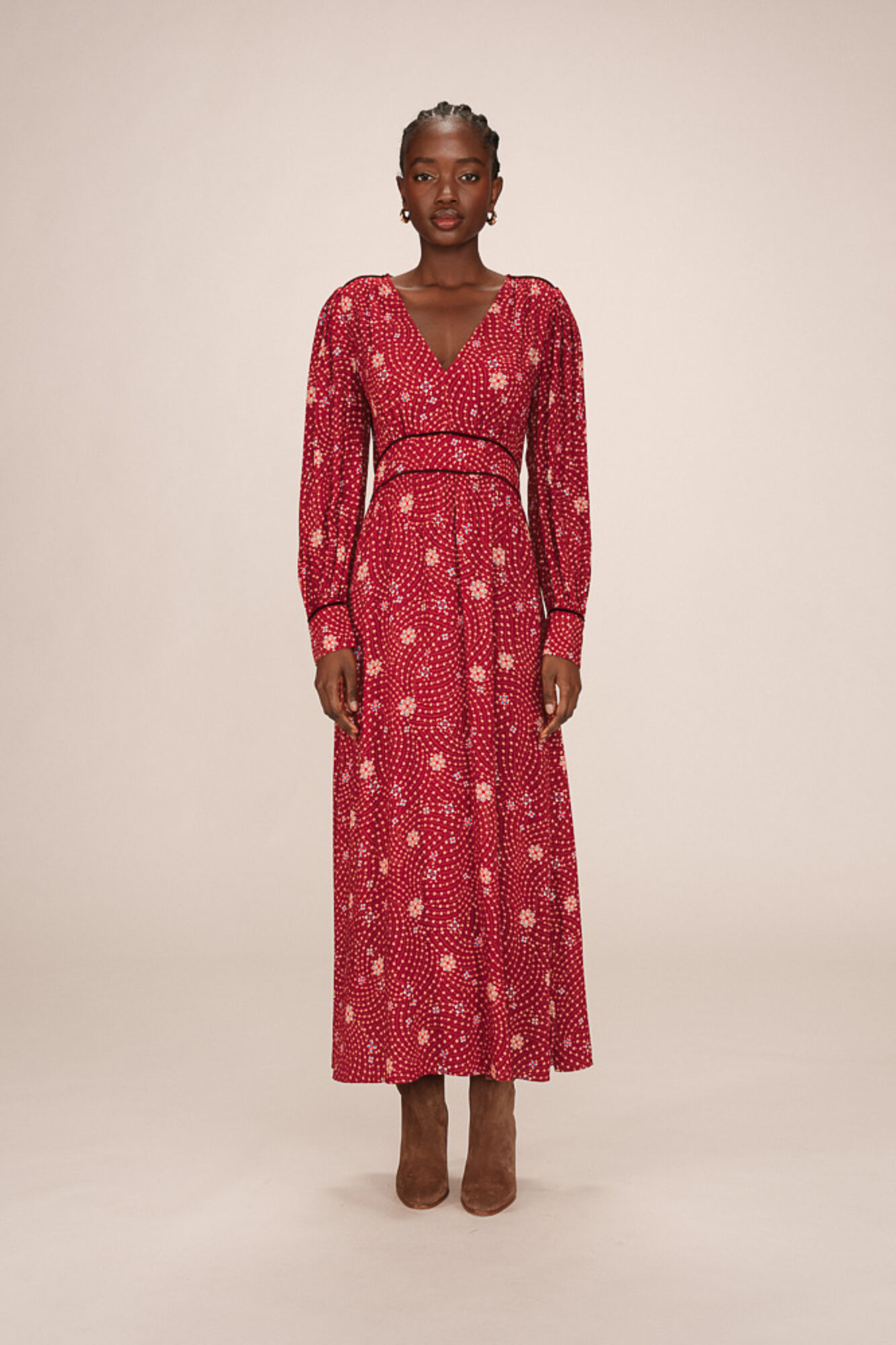 Grace & Mila Vestido longo com decote em V e estampado floral Vermelho