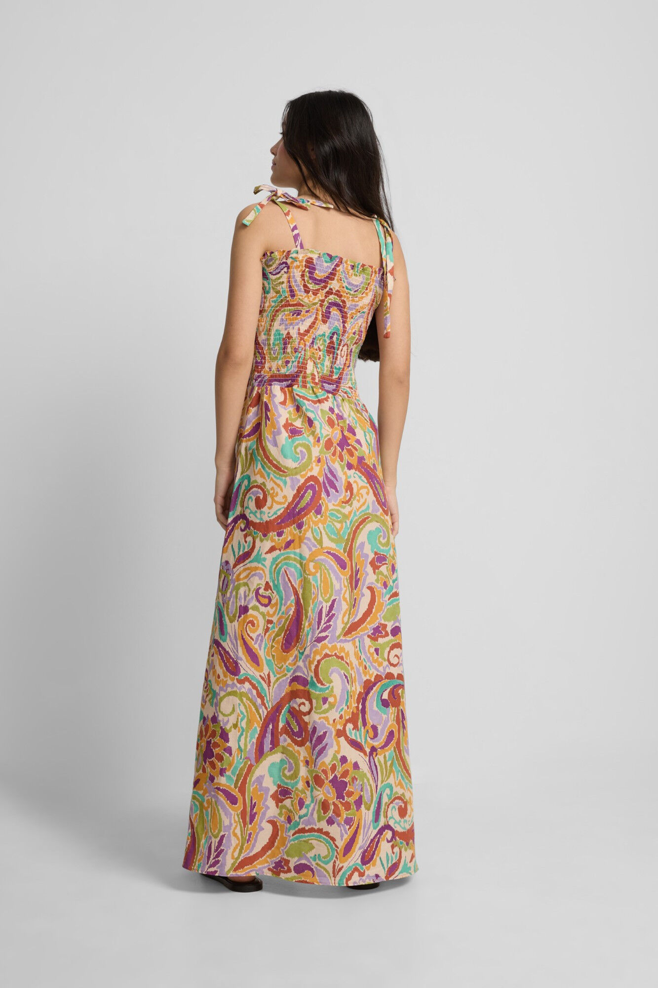 Silbon Vestido longo estampado franzido Multicolorido