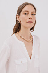 Cortefiel linen effect mandarin collar T-shirt White