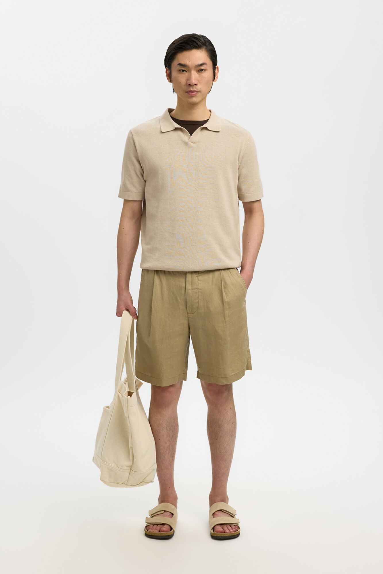 Selected Polo de malha com gola aberta