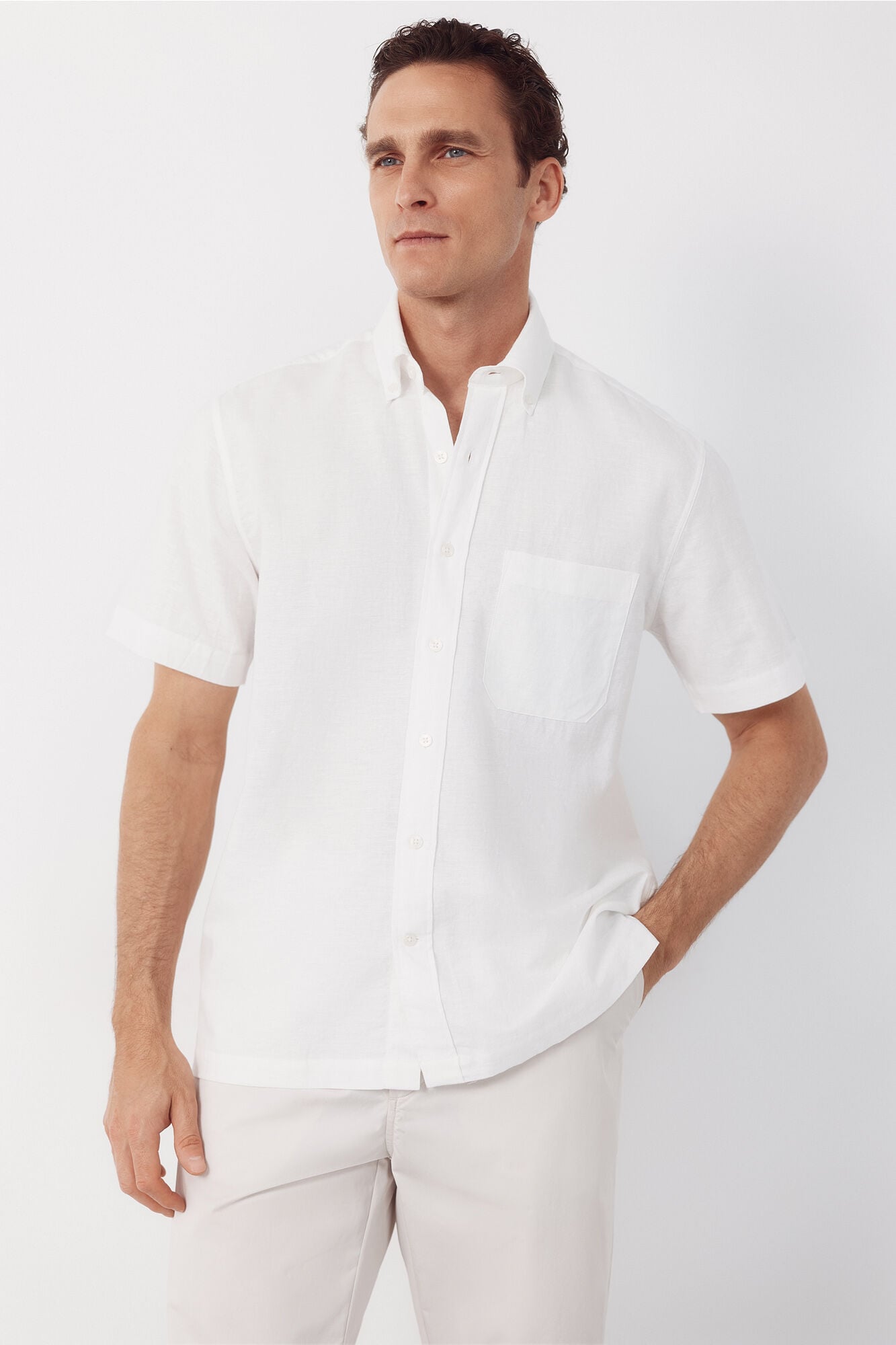 Cortefiel Camisa manga corta tejido de lino