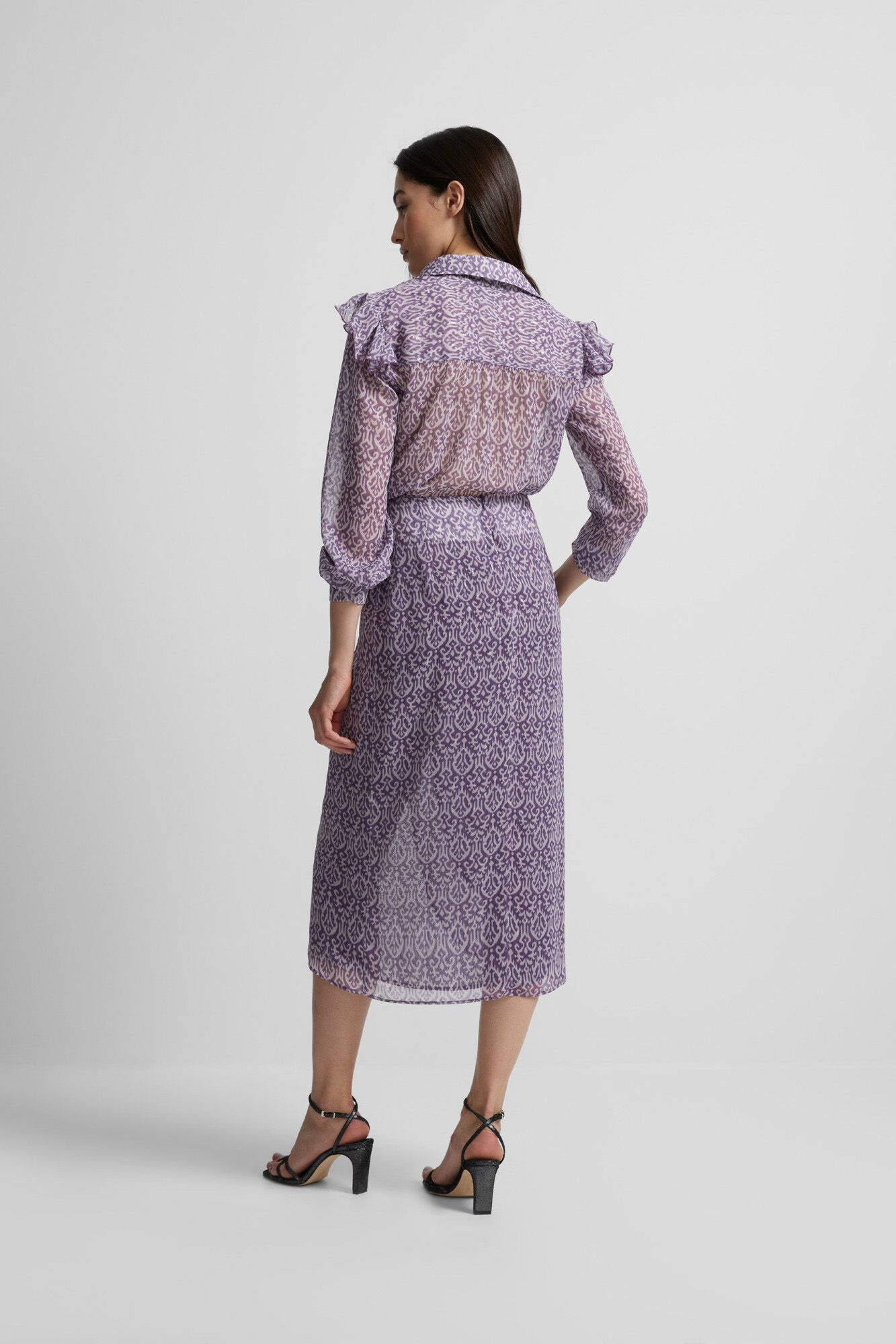 Silbon Saia midi estampado Ikat com abertura Roxo