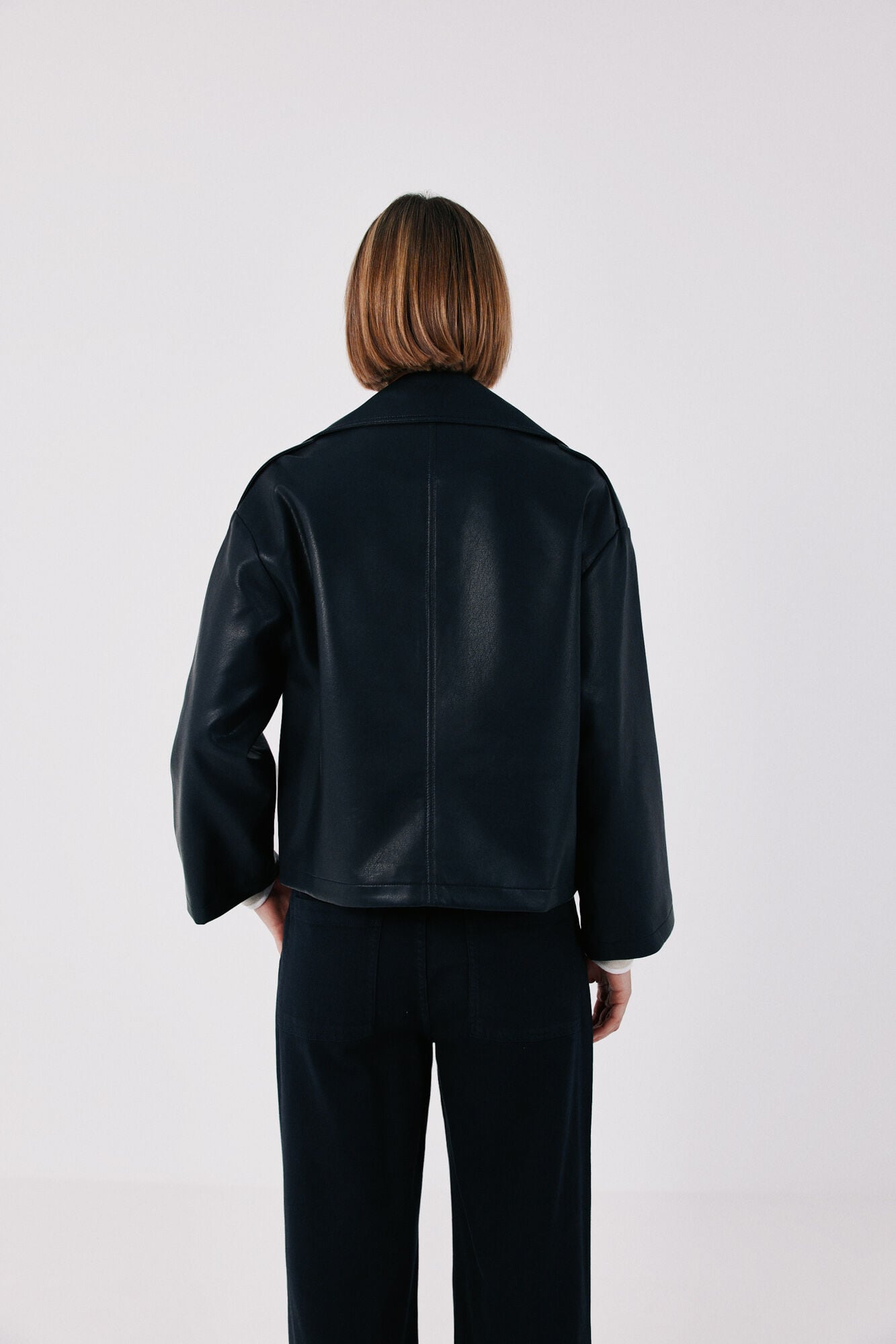 Cortefiel Faux leather short trench Black