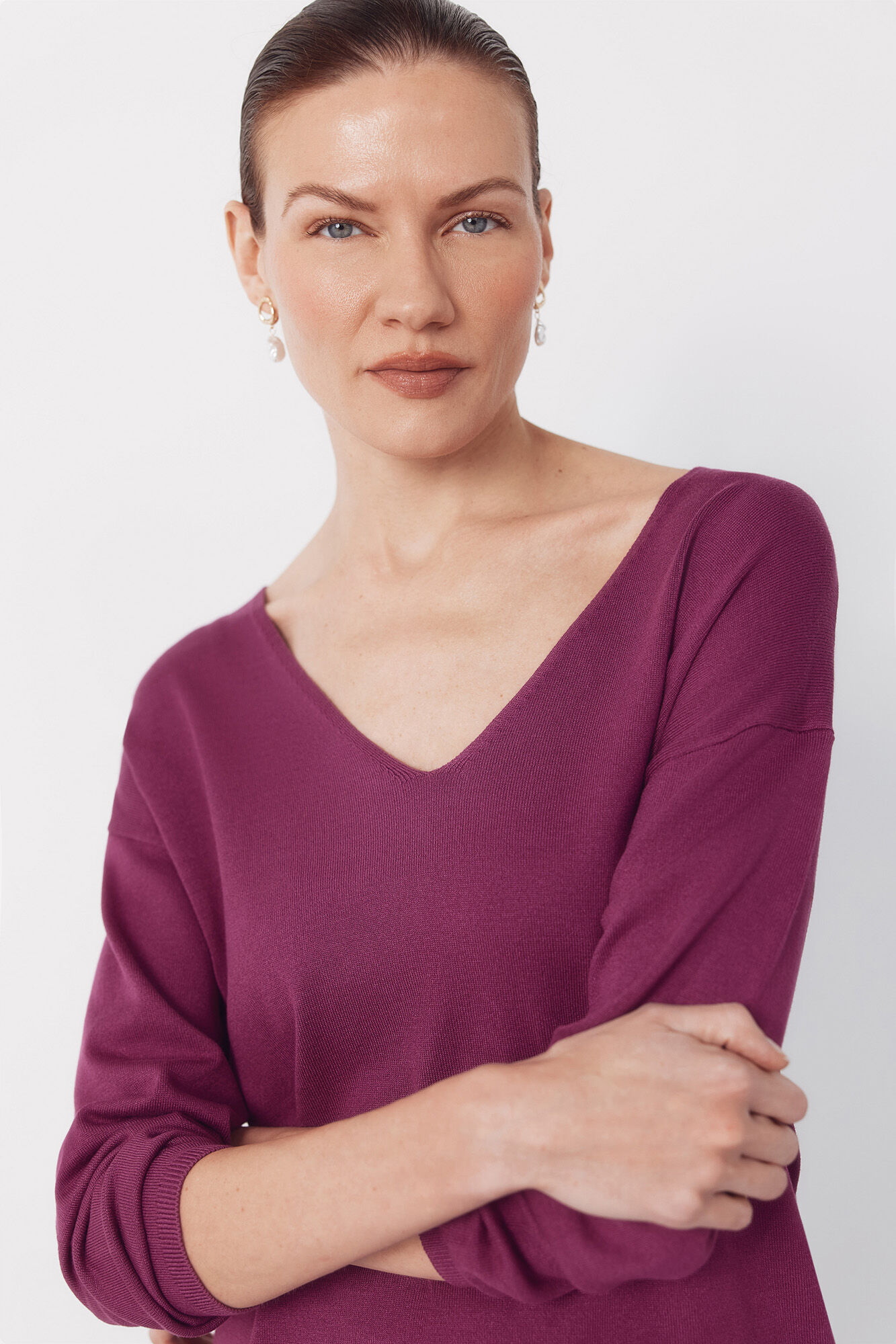 Cortefiel Jersey escote pico Morado