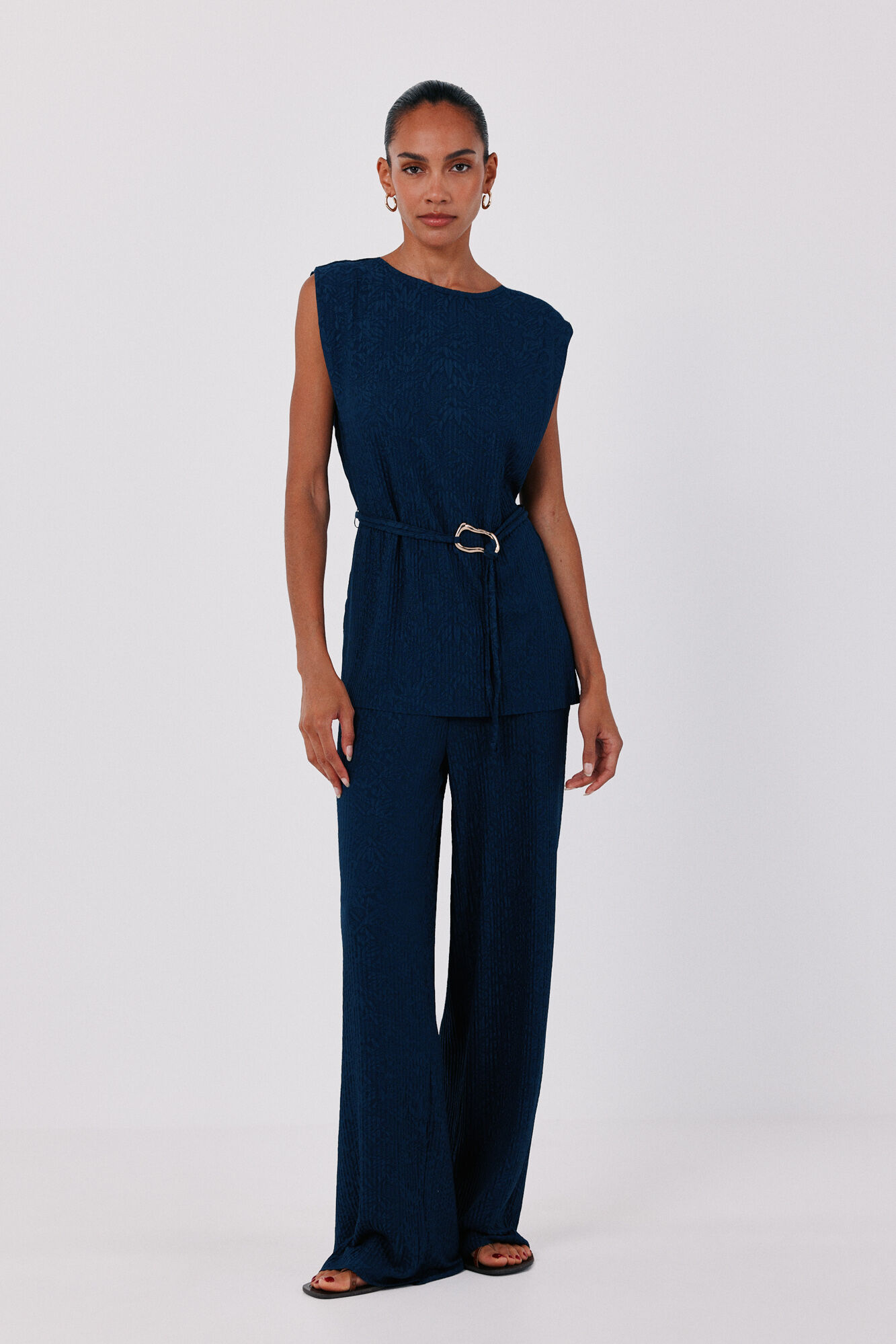 Cortefiel Jacquard buckle top Navy