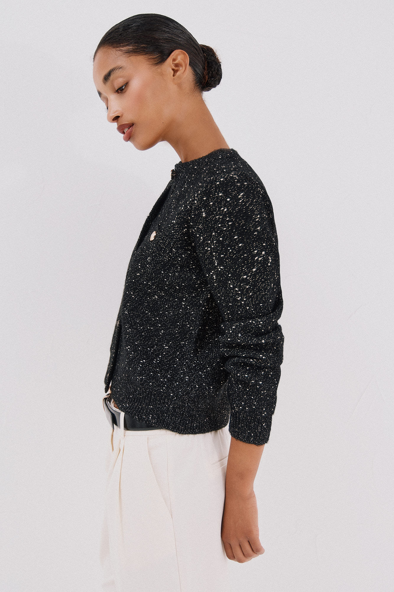 Cortefiel Jaqueta de lurex com bot&otilde;es Preto