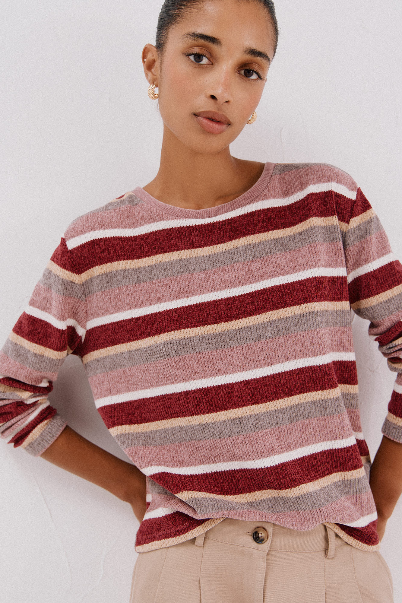 Cortefiel striped chenille t-shirt Multicolour