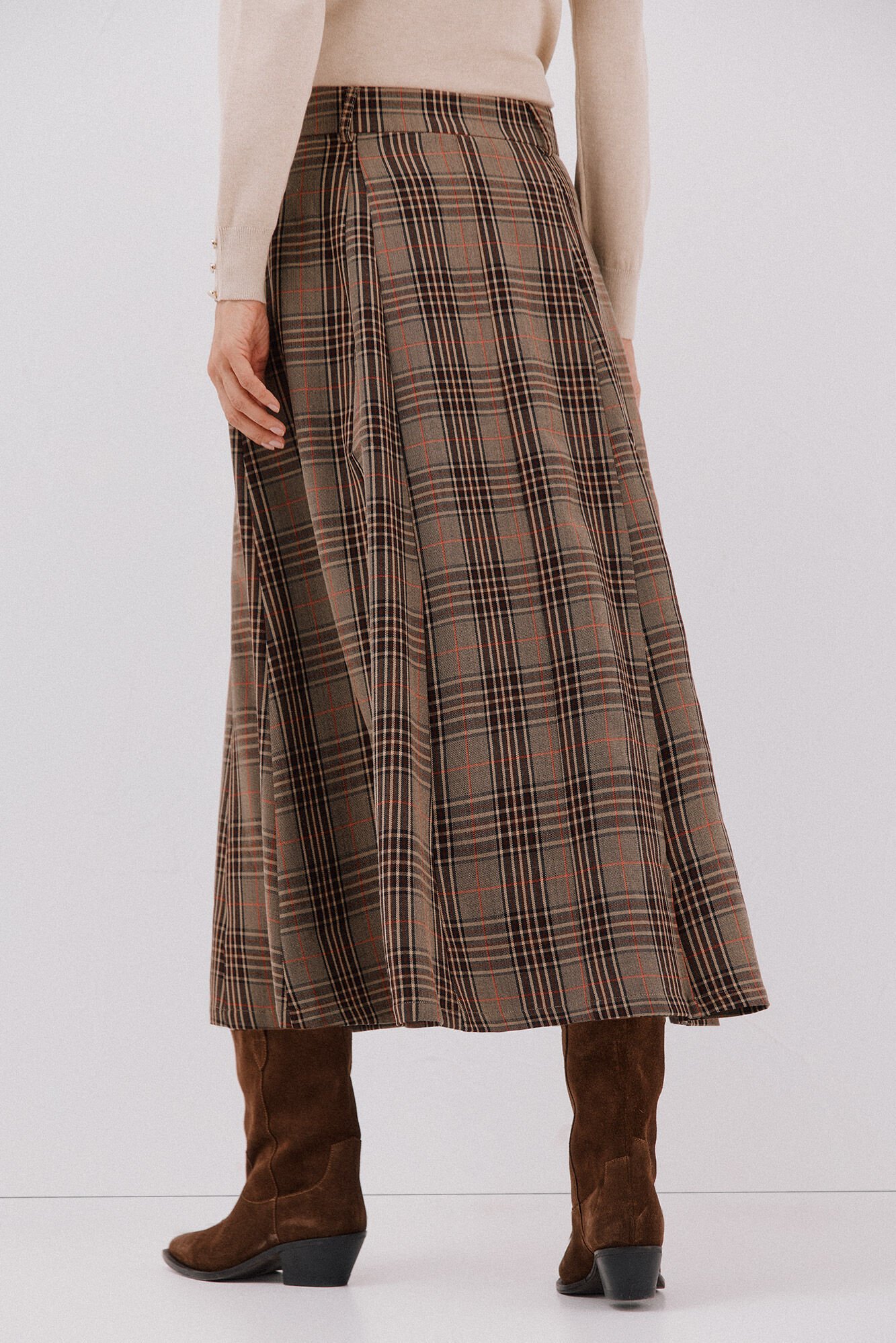 Cortefiel Plaid midi cape skirt Nude