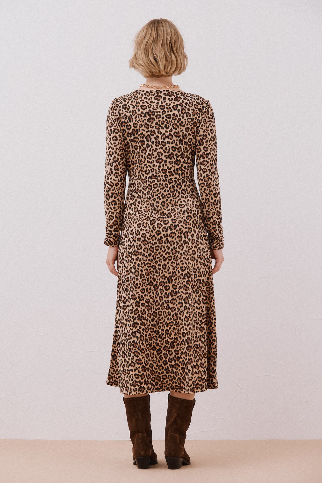 Cortefiel Gathered chest dress Printed beige