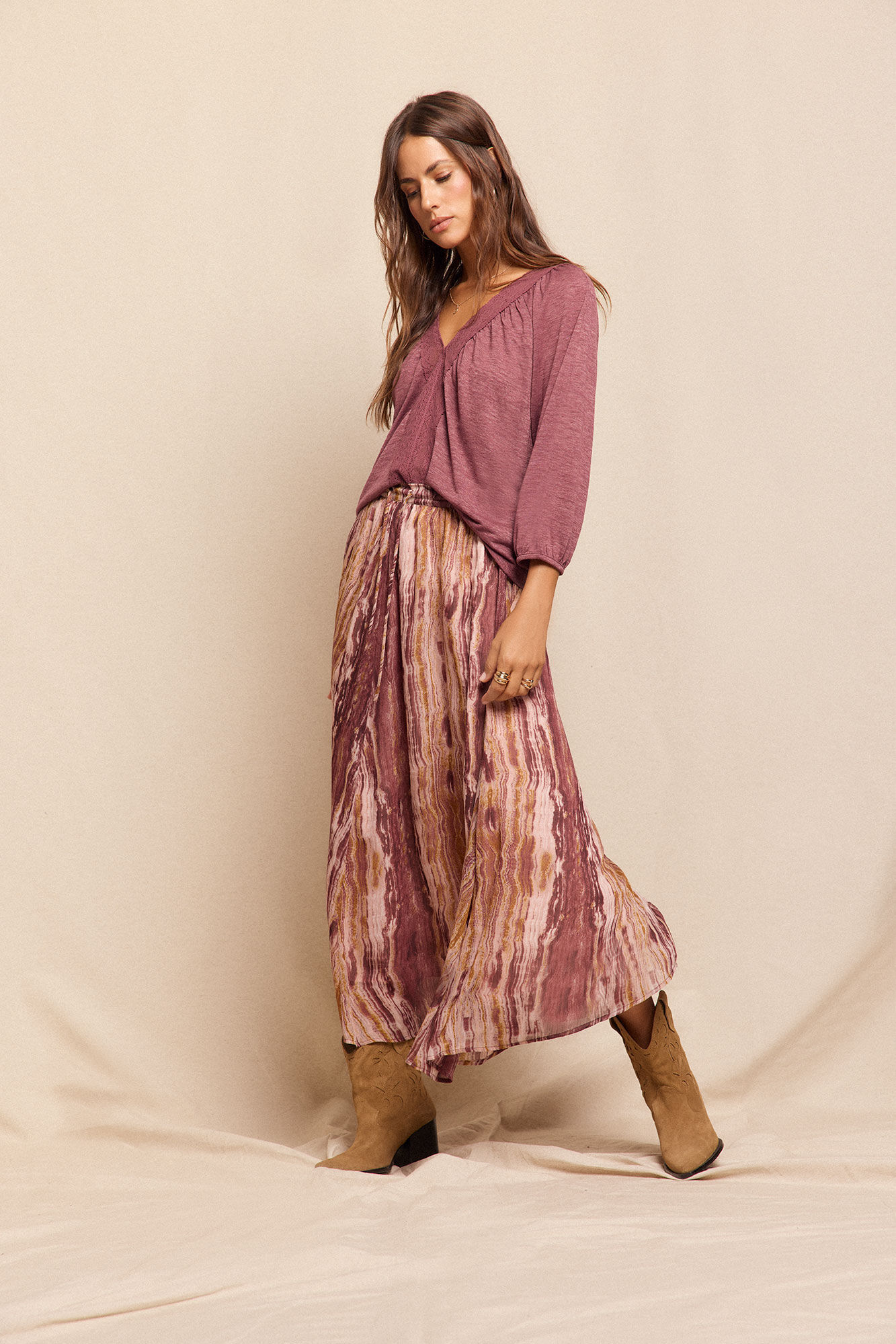 Slowlove Saia midi estampada Castanho