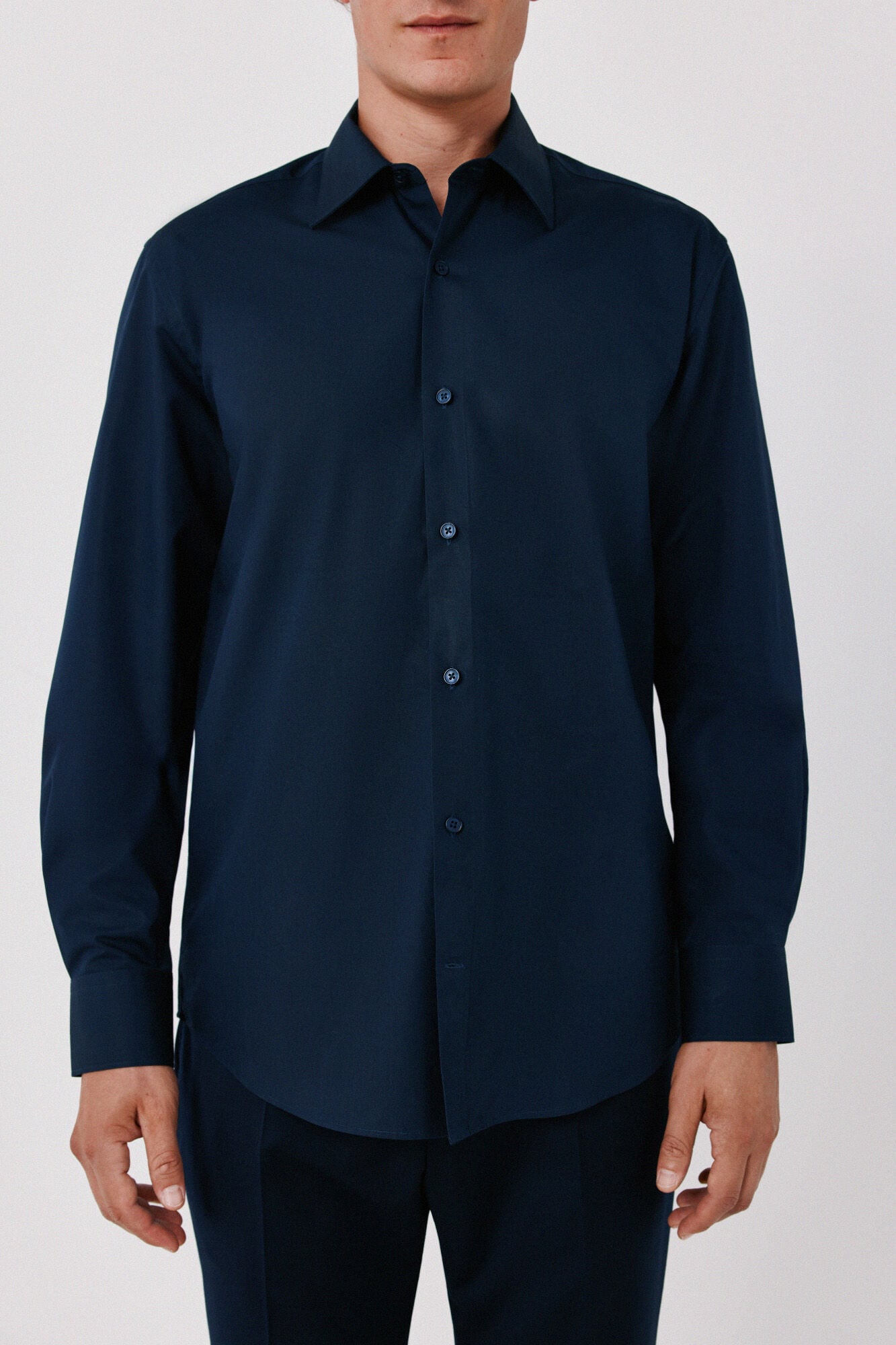 Cortefiel Plain Tencel cotton dress shirt Navy