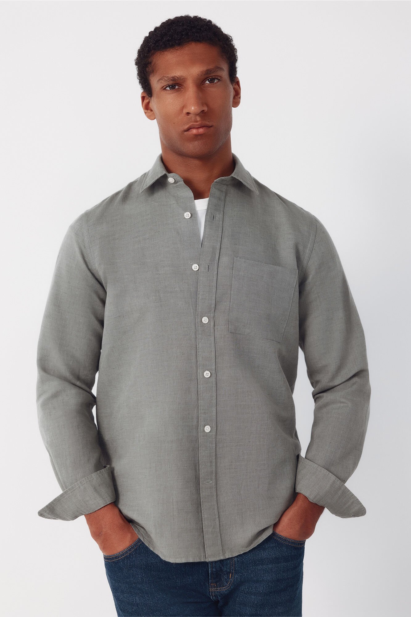 Cortefiel Plain linen cotton shirt