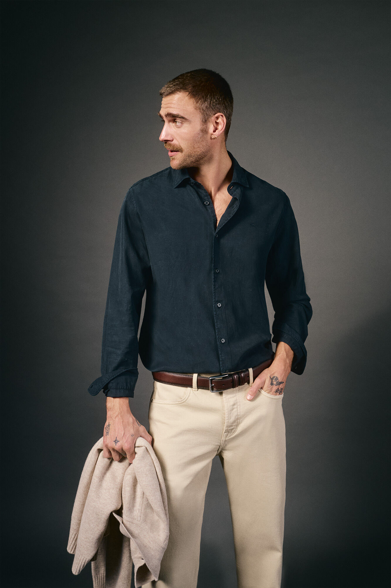 OOTO Plain twill tencel cotton shirt Navy