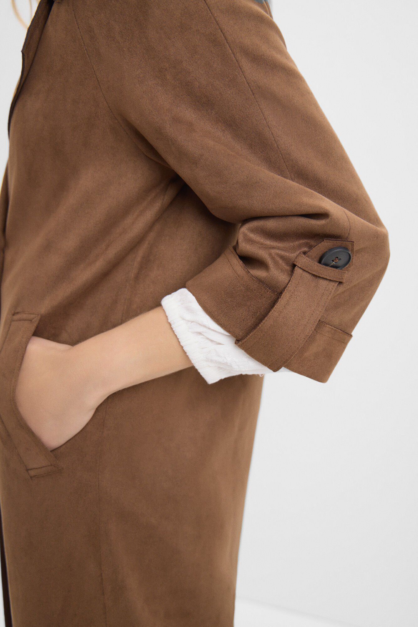 Cortefiel Faux suede trench coat Camel