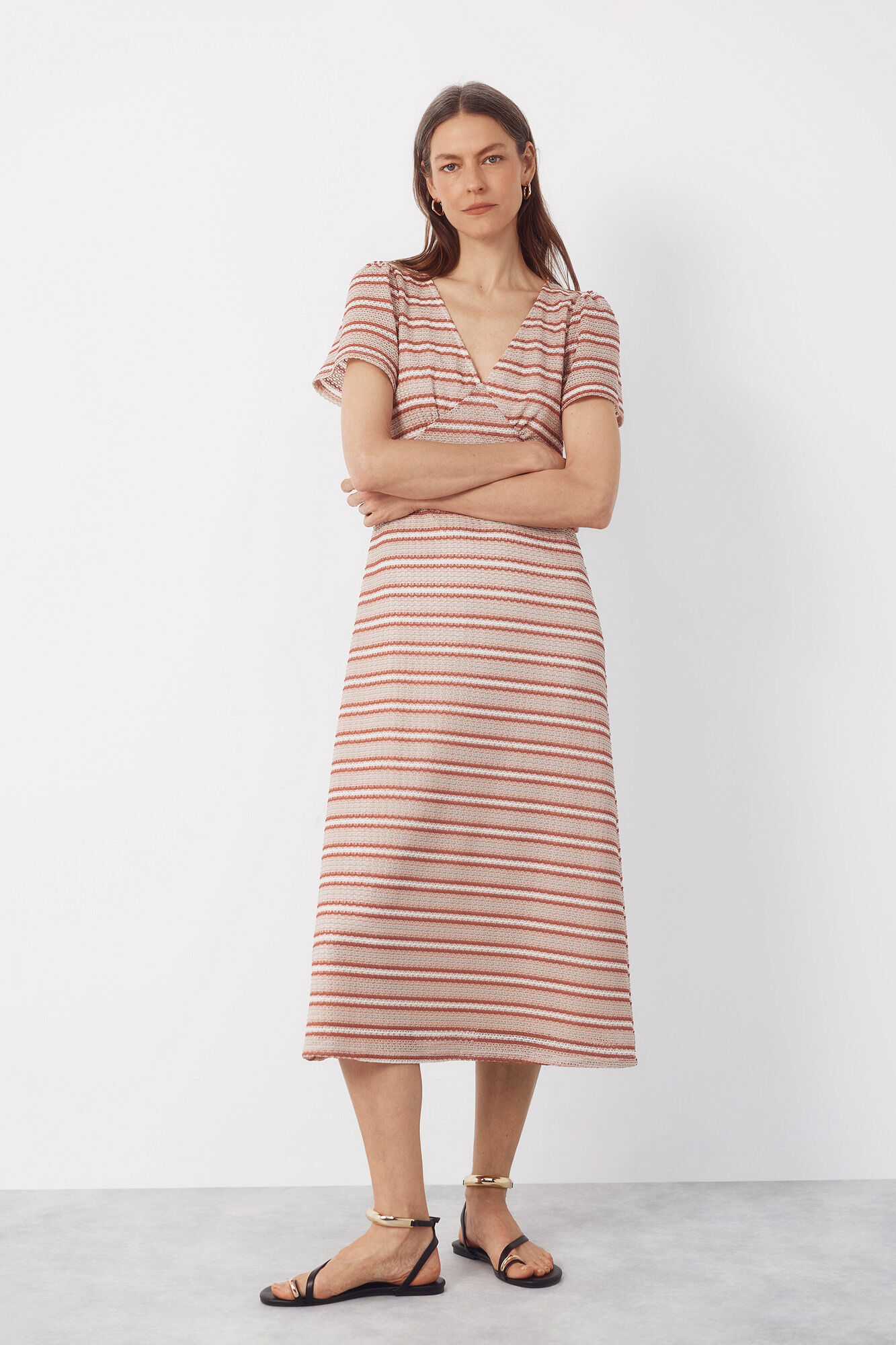 Cortefiel Striped structured dress Multicolour