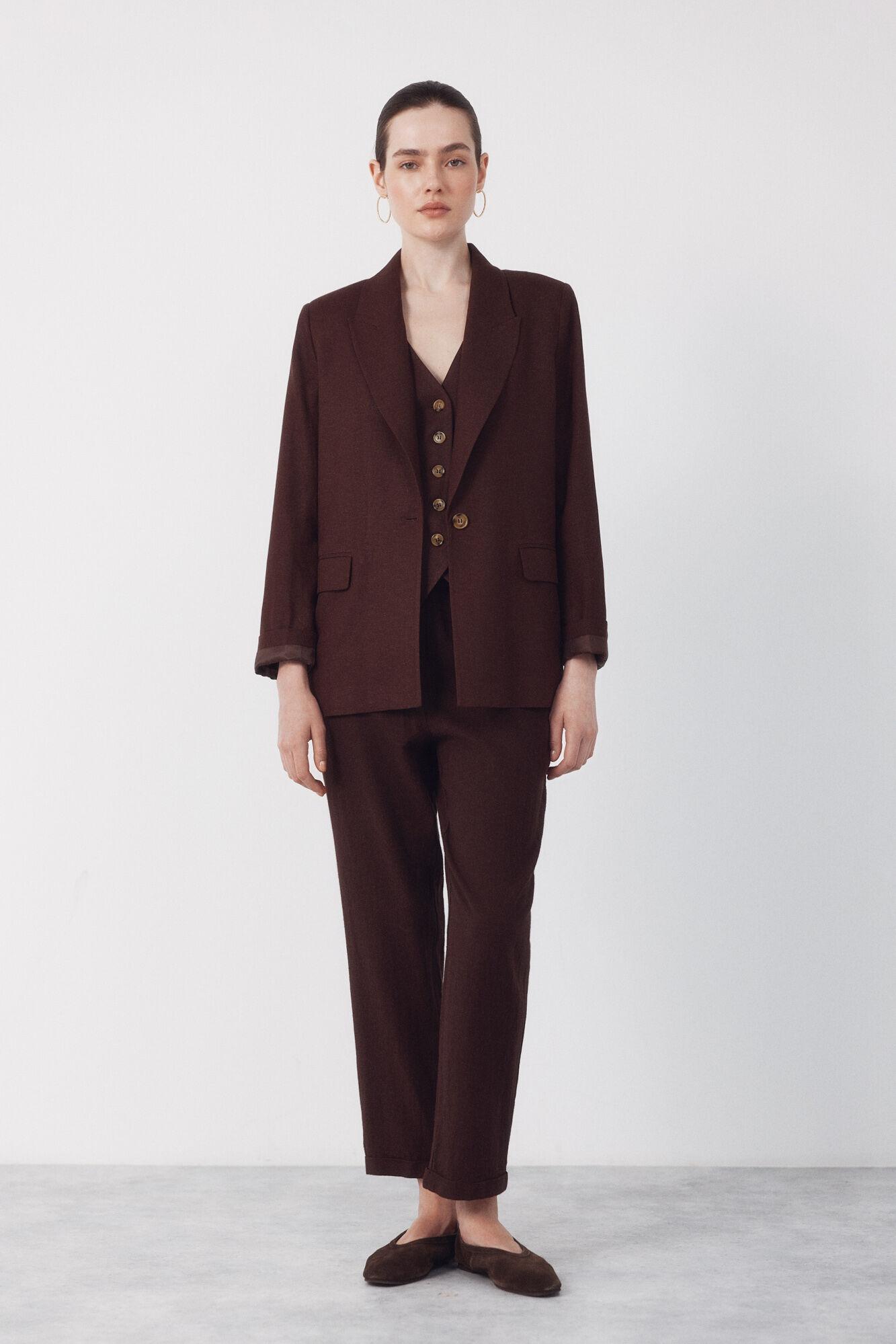 Cortefiel Blazer fabric with linen Dark brown