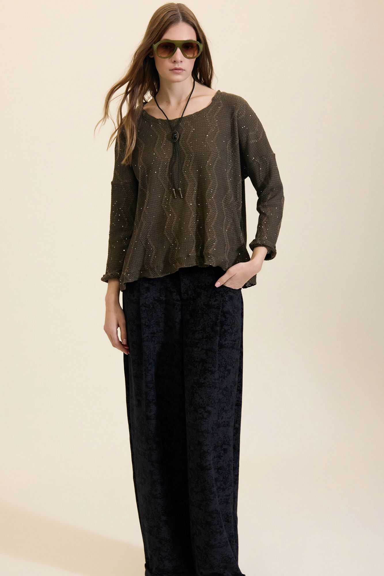 Meisie Pantalones holgados de terciopelo Negro
