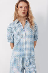 Cortefiel Blusa vichy bordada Estampado azul