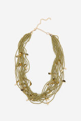 Cortefiel Long necklace of beads and leaves Kaki
