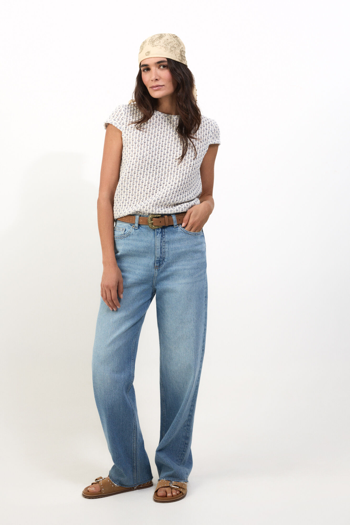 Slowlove Top manga corta crochet Estampado blanco