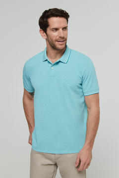 Cortefiel Short-sleeved piqué polo shirt with cotton Turquoise