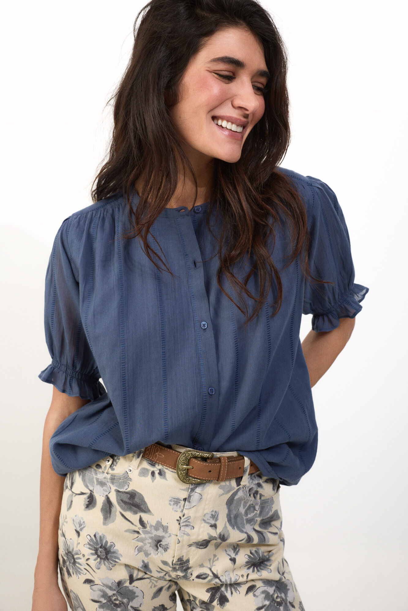 Slowlove Blusa dobby fluido Azul