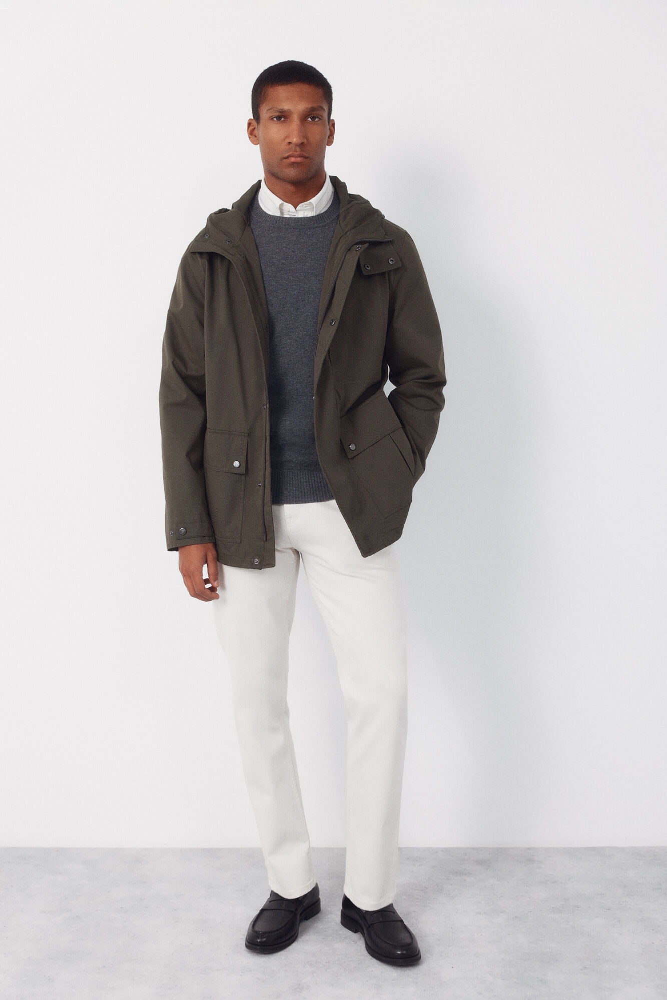 Cortefiel Short hooded parka Kaki