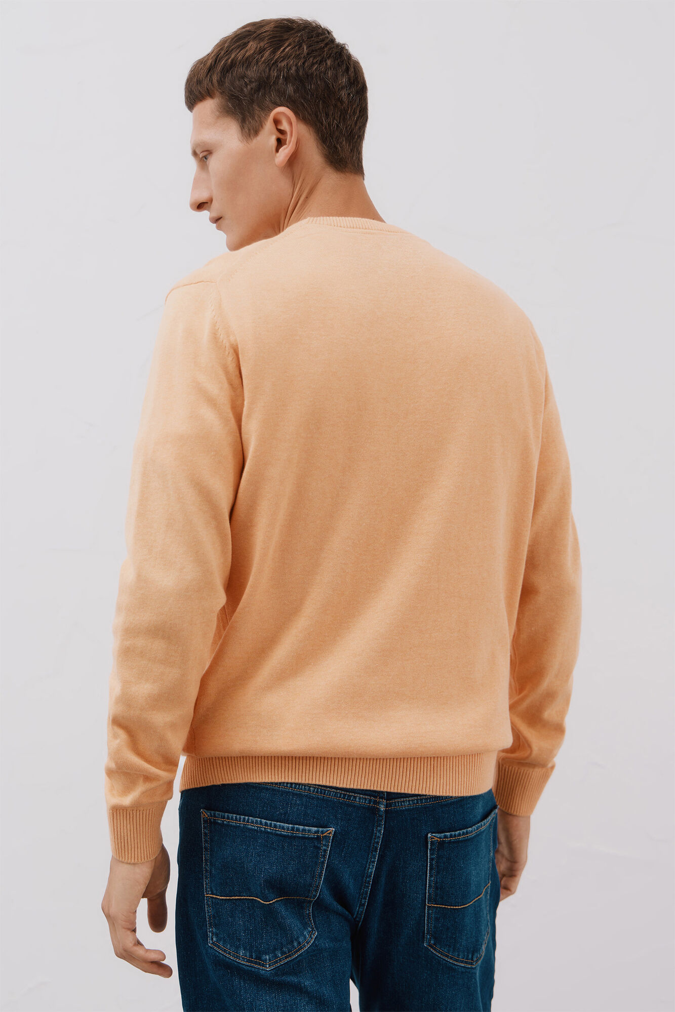 Cortefiel Fine knit cotton round neck jersey-knit  Orange