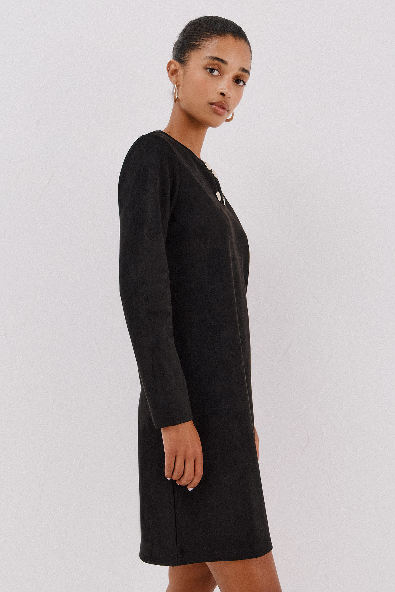 Cortefiel Vestido de camur&ccedil;a Preto