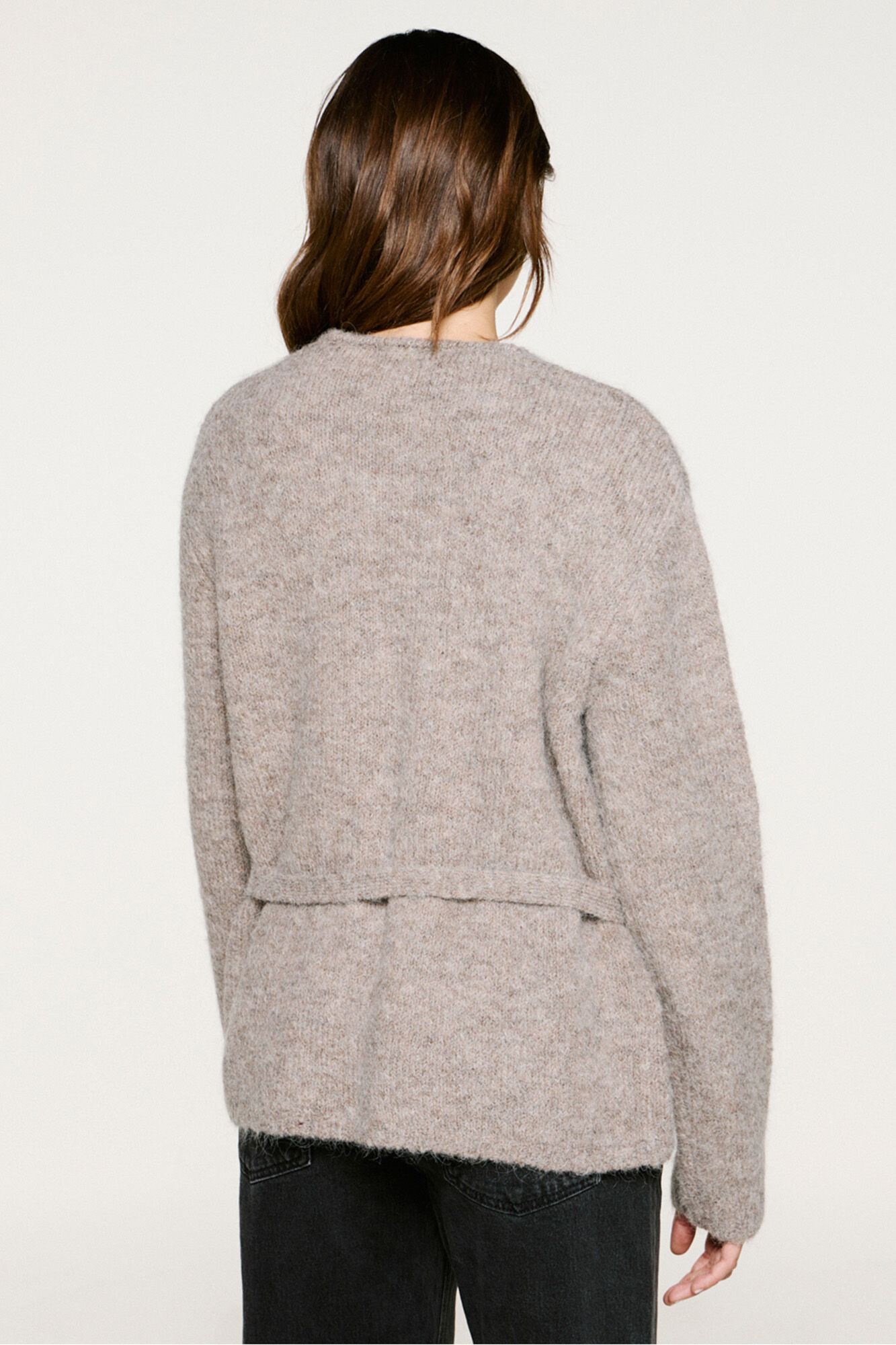 Selected Casaco de malha de alpaca com la&ccedil;ada Tostado