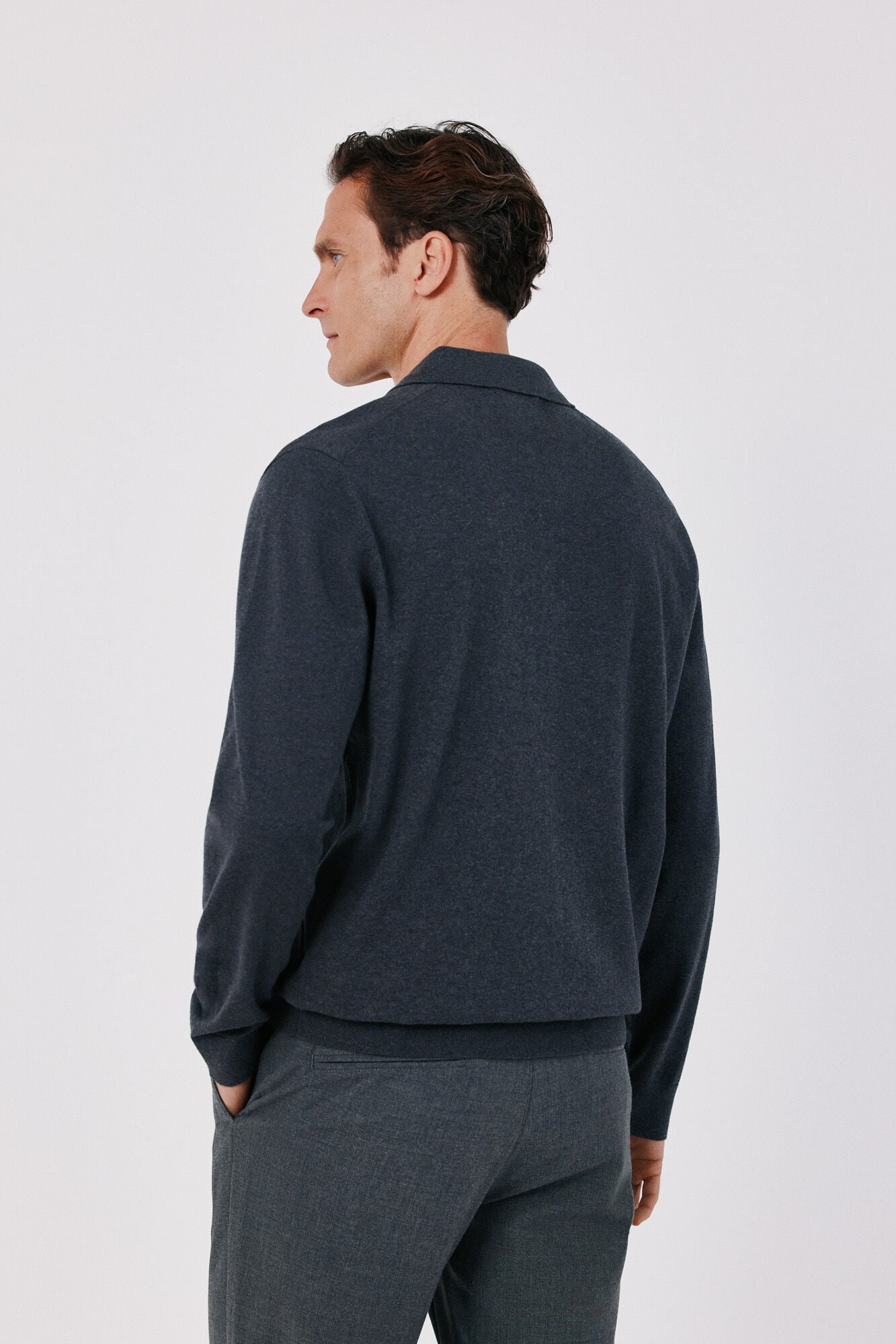 Cortefiel Basic fine knit polo neck jumper Navy