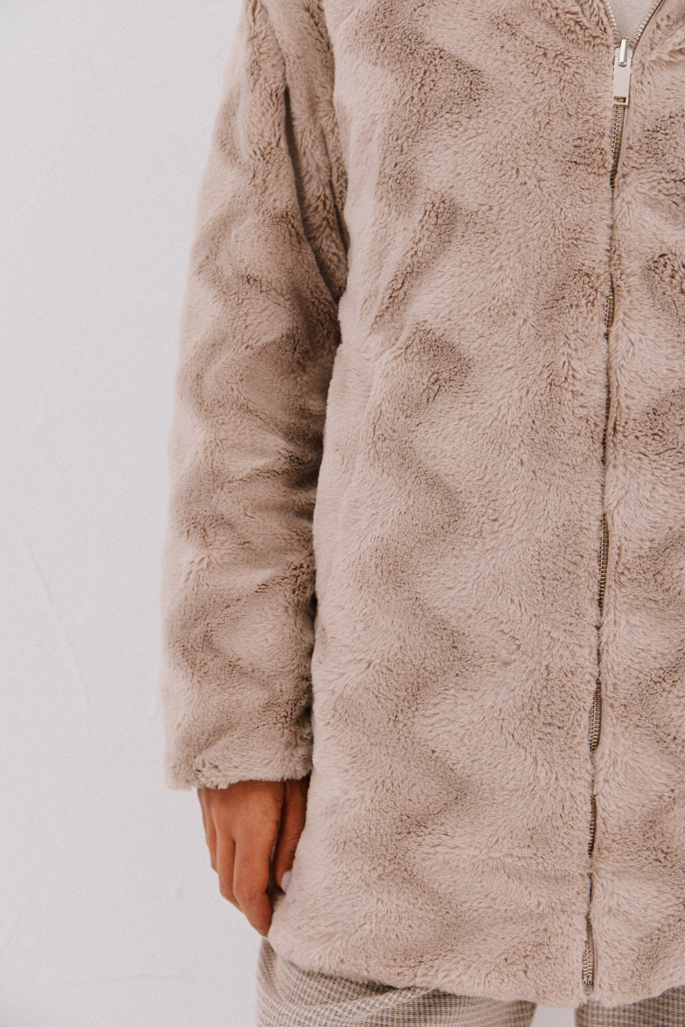 Cortefiel reversible quilted anorak with fur effect Beige