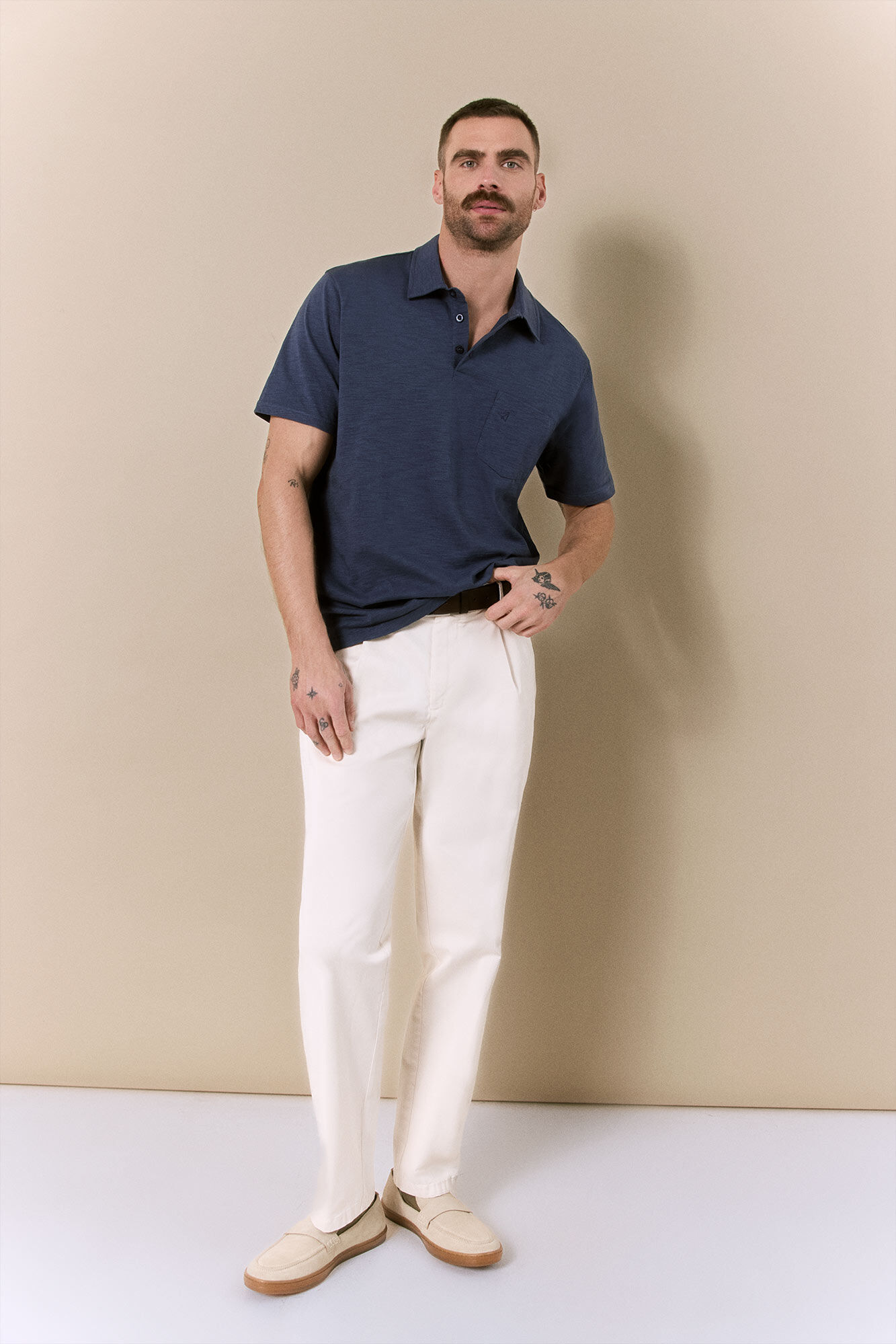 OOTO Polo lavado bordado avi&oacute;n Azul