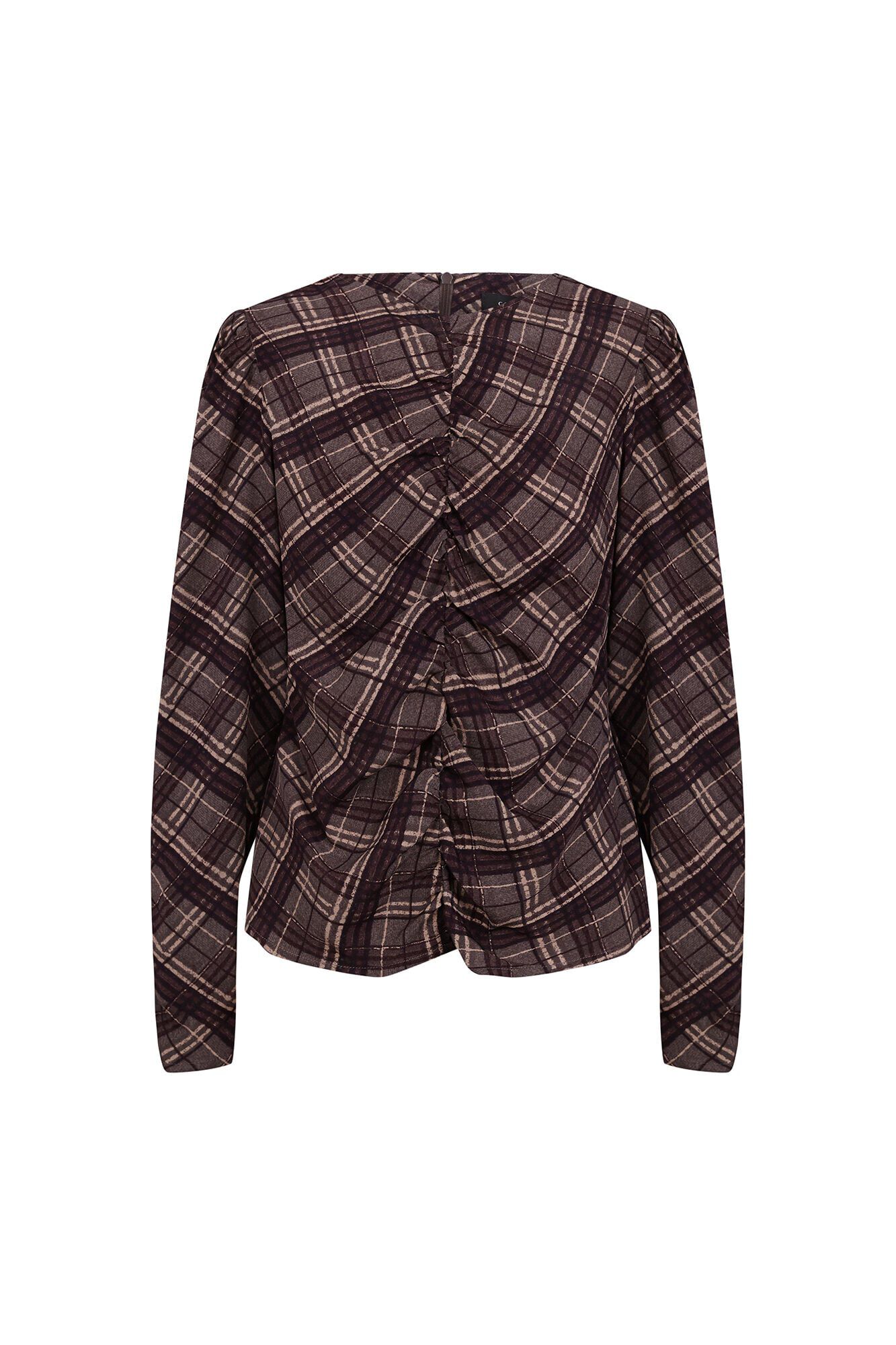 Cortefiel Fitted checked ruffle blouse Printed grey