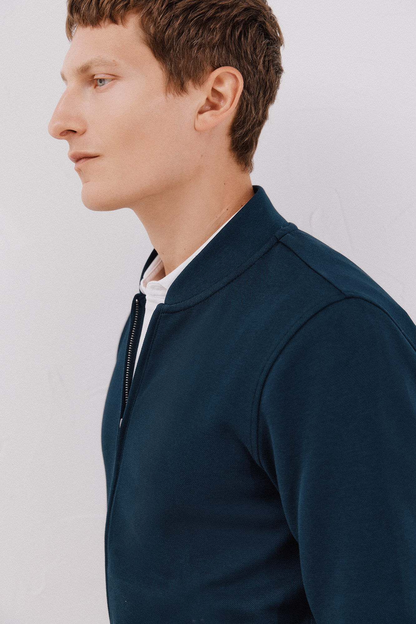 Cortefiel Bomber collar cardigan Navy