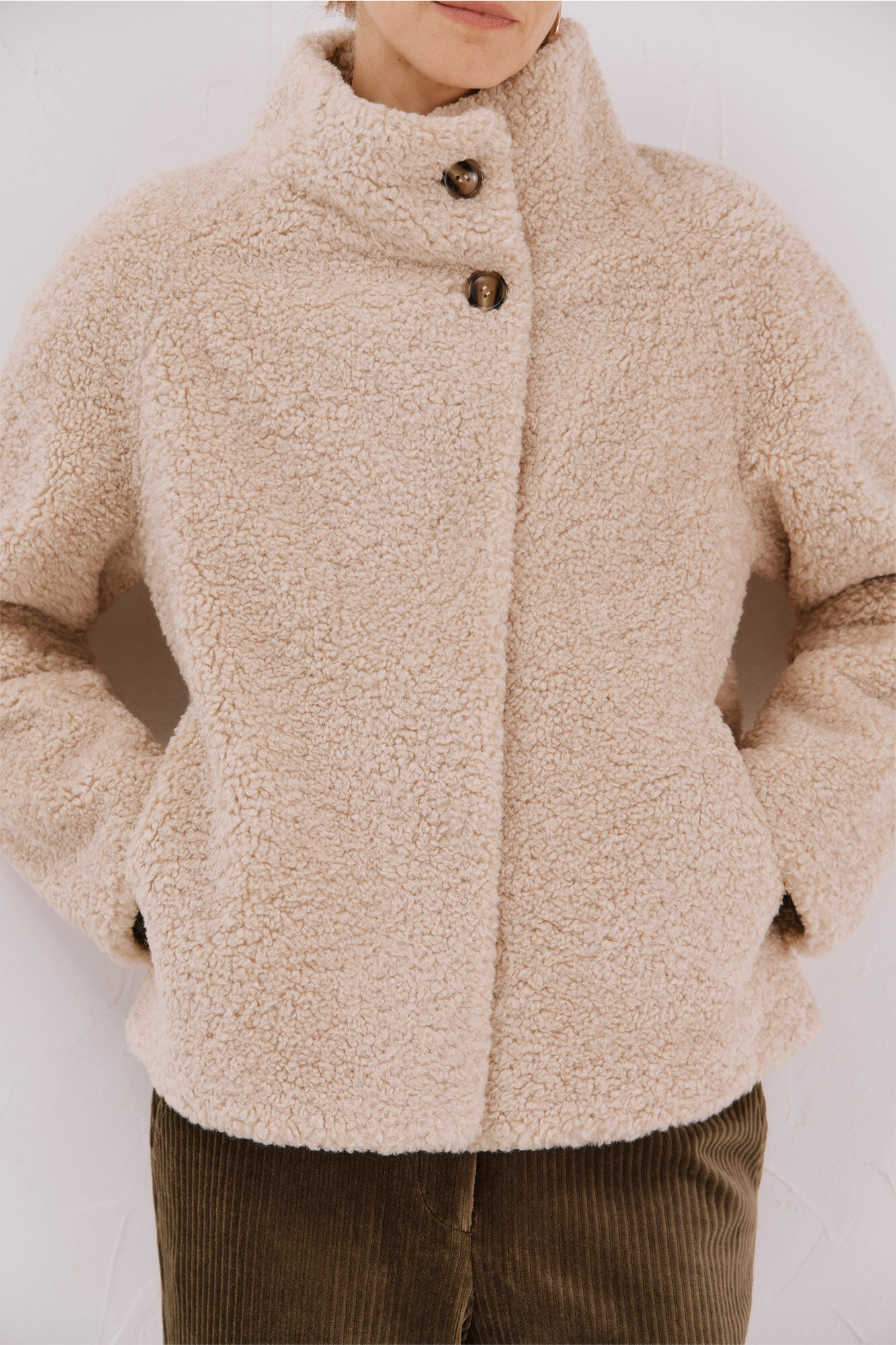 Cortefiel Raw fur effect jacket Beige