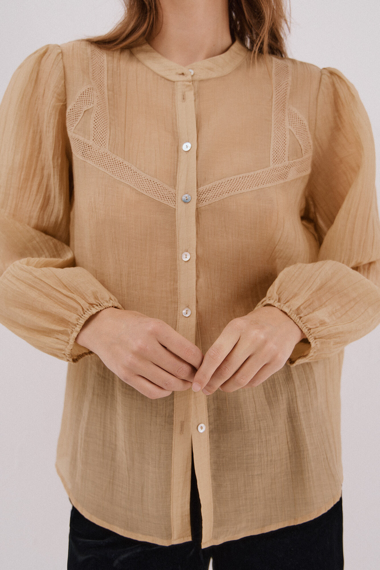 Cortefiel Blusa de renda com gola mao Branco