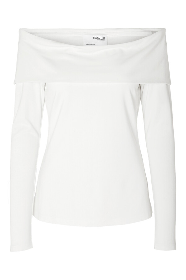 Cortefiel Long sleeve cold shoulder top made with Ecovero viscose.  White
