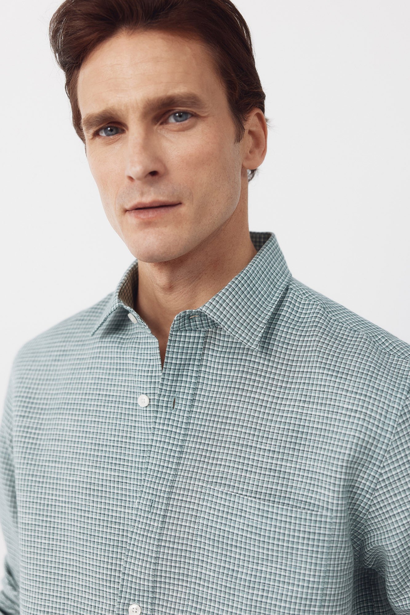 Cortefiel Plaid linen cotton shirt Green