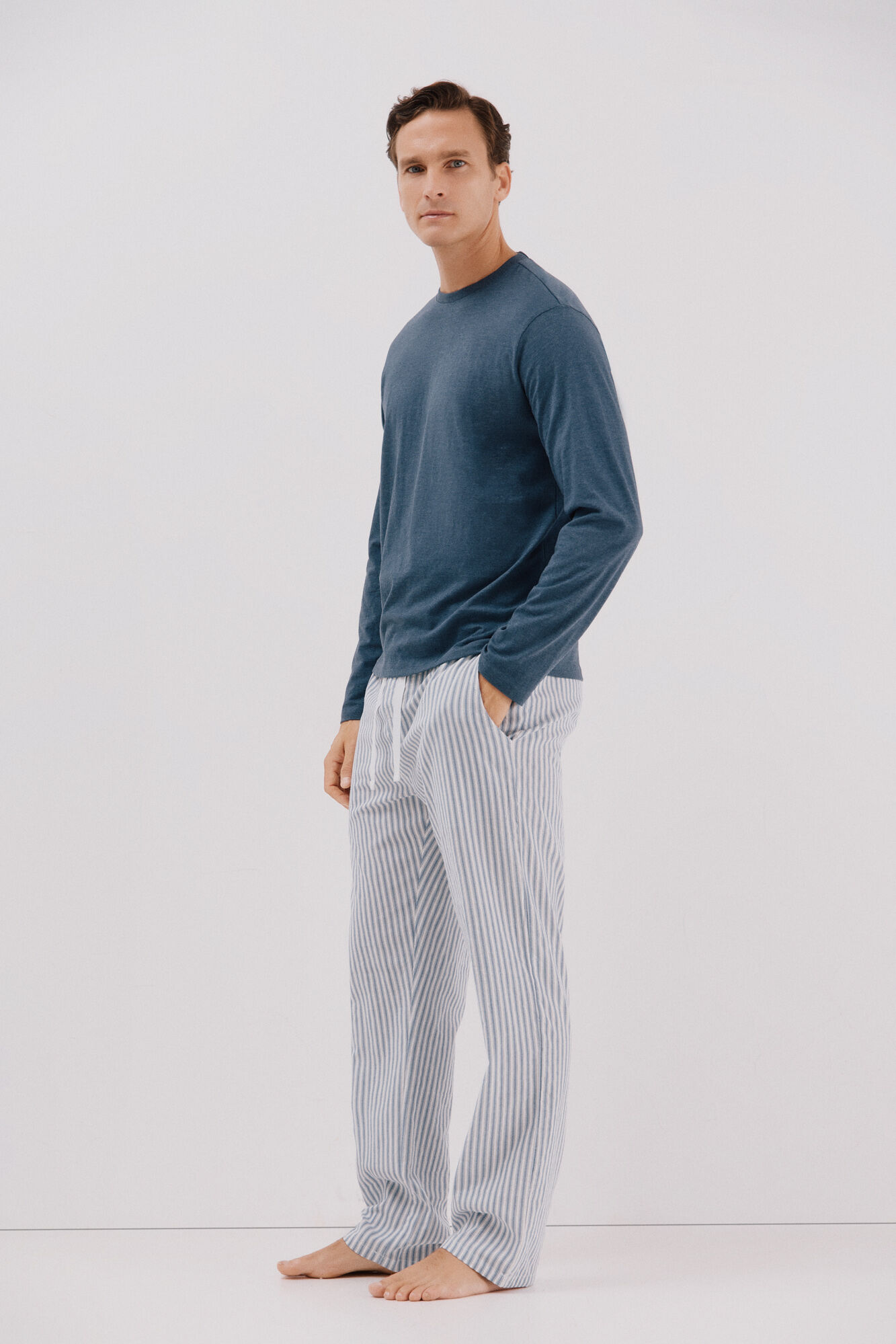 Cortefiel Jersey-knit and cloth pyjama set Blue