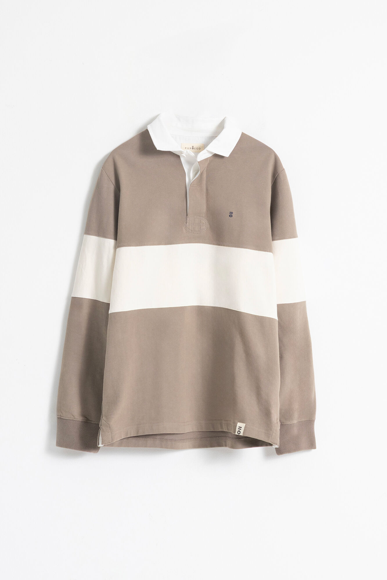 PuroEGO Polo com listras largas contrastantes em pedra Castanho