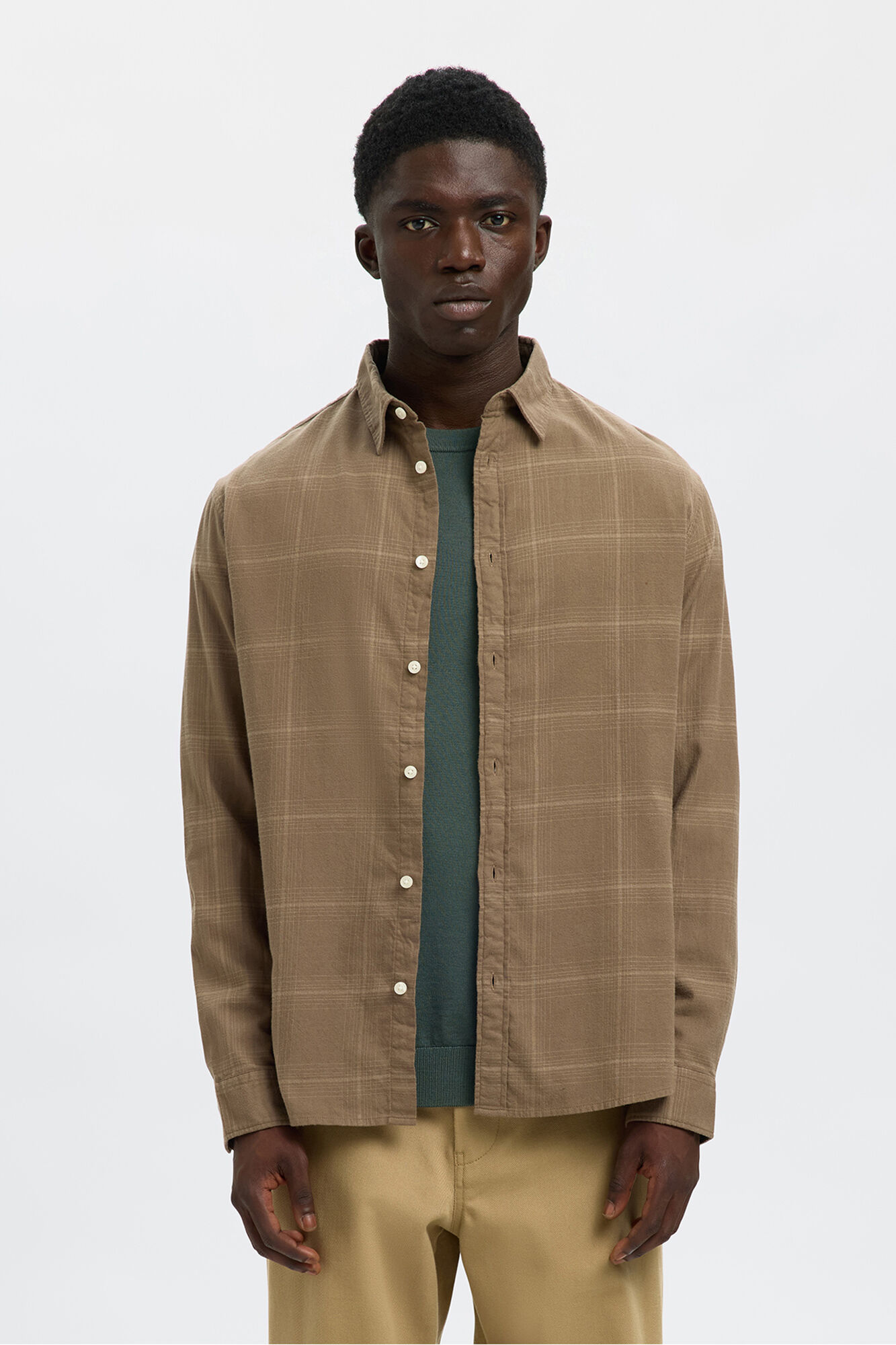 Selected Slim fit long sleeve shirt . Nude