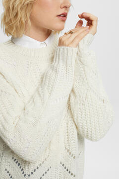 Cortefiel Loose fit jumper with wool Ivory